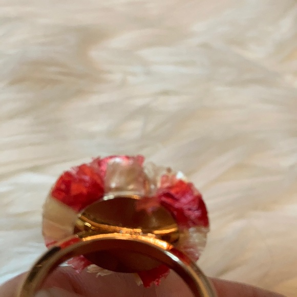 NWT Cato gold red color paper flower statement ring costume jewelry floral ring - Picture 7 of 16